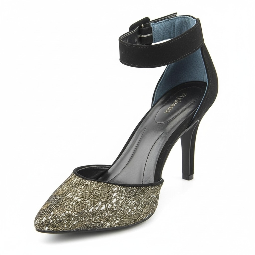 Style & Co Black Suede Gold Sparkle Heels Sz 11 Glam Quiet Luxury Evening